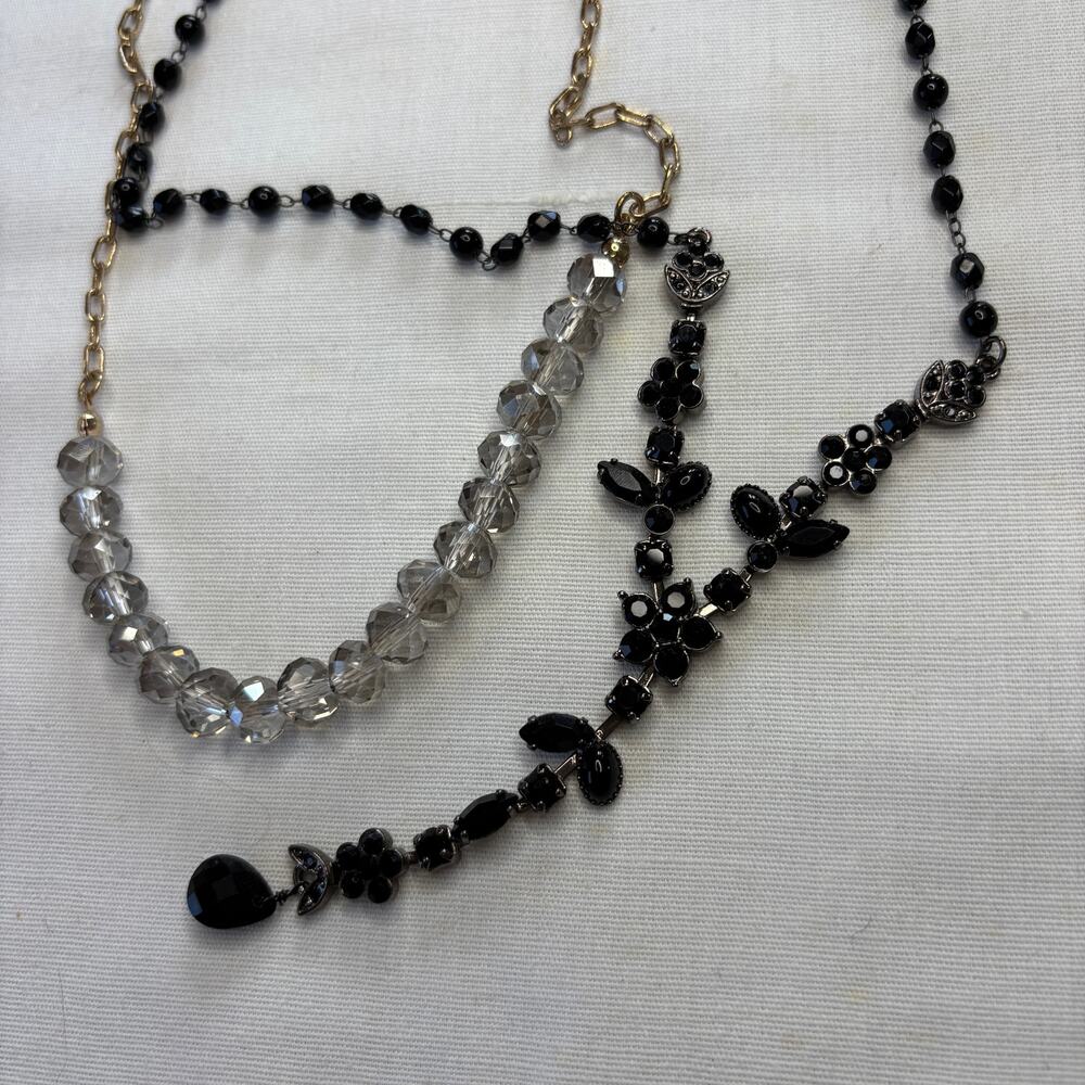 Two Vintage Necklaces Rhinestone‎ Embellished Glam Formal Party Shower Gift